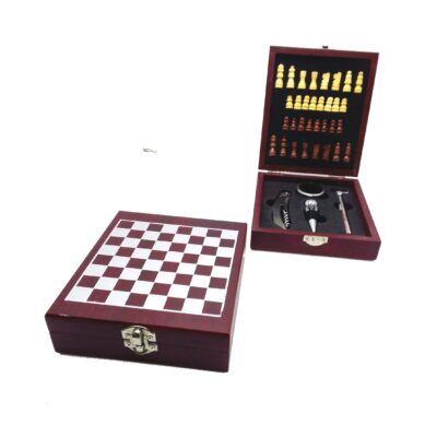 Wooden Box with 4pcs Wine Opener Set & Chess Set
