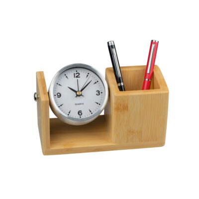 BAMBOO PENHOLDER WITH DESK CLOCK